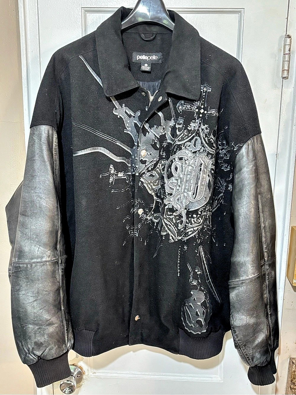 PELLE PELLE Men's Graphic Wool Leather Jacket 3XL